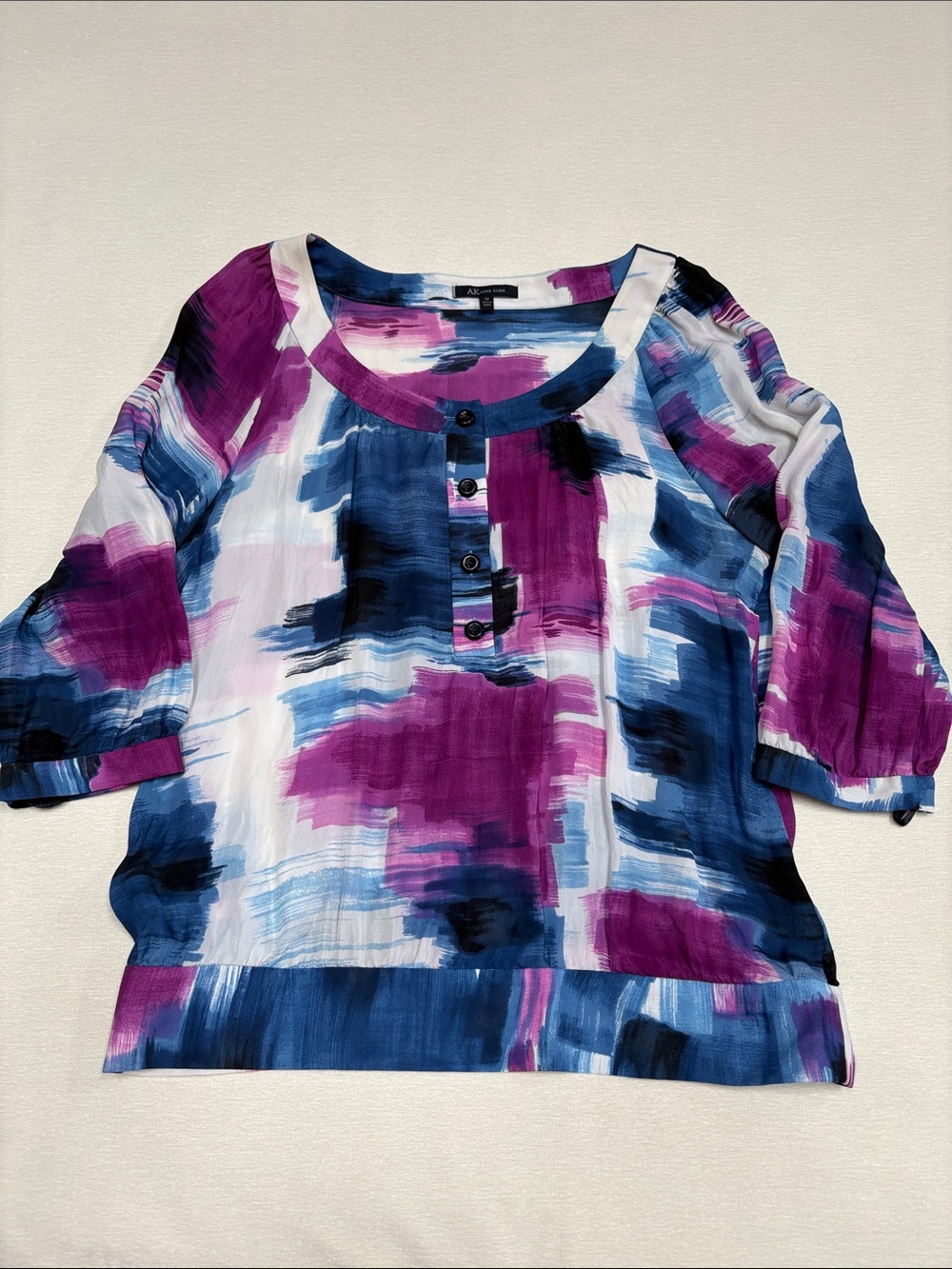 Anne Klein Silk Abstract Brushstroke Blouse - semi transparent- Like New